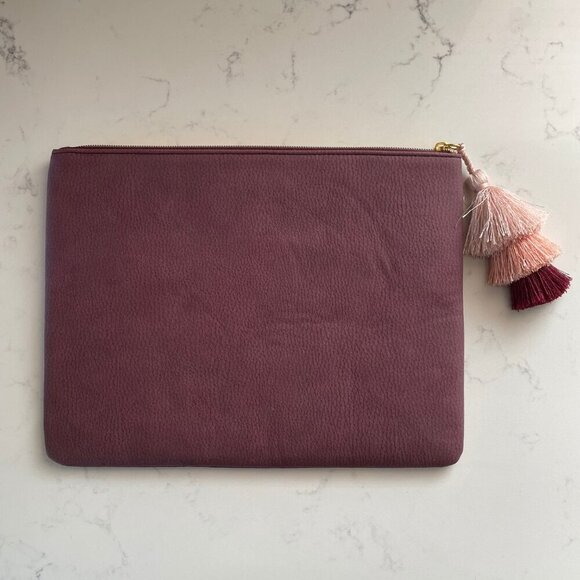 Stella & Dot 'LOVE' Retired Lined Zip Clutch w Tassel Burgundy + Pink OS NWOT - Picture 4 of 13